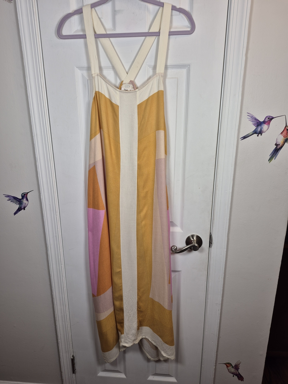 ​O'Neill Geometric Colorblock Cross Back Maxi Dress L Boho Resort Hem